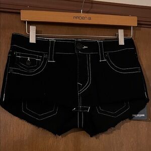 True Religion Black Jean Shorts with White Stitching